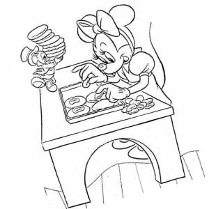 Раскраска Минни Маус печет пироги