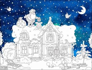 Раскраска в цвете Дед Мороз привез подарки ID Wall