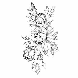 Caprice tattoo Временная тату, переводная татуировка цветы, роза, пионы, переводка, магнолия
