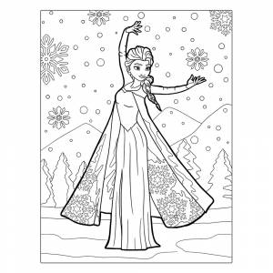 Раскраска Эльза в заснеженных горах