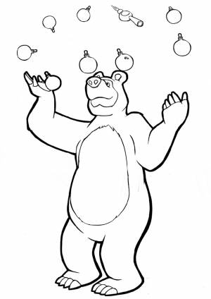 Раскраска Мишка жонглирует елочными игрушками