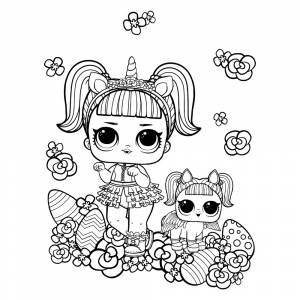 Раскраска ЛОЛ питомец Единорожки со своей хозяйкой