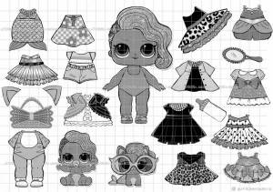Раскраски Кукла лол отдельно с одеждой и аксессуарами печать