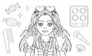 Раскраска Маникюр и макияж для любителя кошек