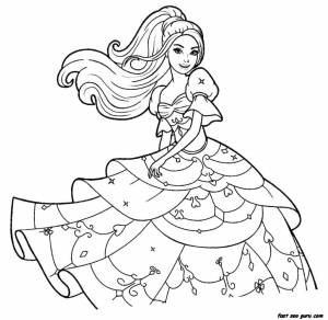 Раскраски Раскраска Принцесса в красивом платье Барби