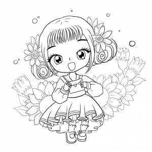 Раскраска каваи персонаж мультфильм рисунок манга аниме девушка милый для детей