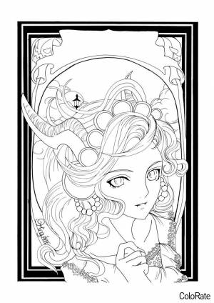 Раскраска Аниме девушка с рогами