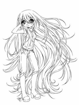 Раскраски Девочки аниме с длинными волосами