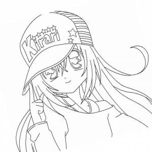 Раскраска девушка аниме в кепке