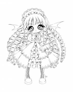 Раскраски Раскраска Девушка с кудрями аниме