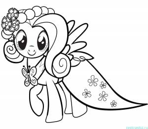 Раскраски Раскраска Флаттершай в платье мой маленький пони