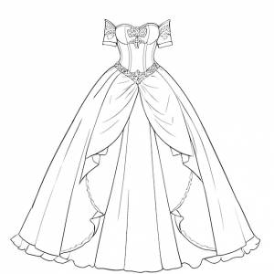 Ручная рисованная векторная иллюстрация страницы раскраски платья принцессы