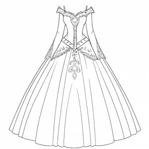 Ручная рисованная векторная иллюстрация страницы раскраски платья принцессы