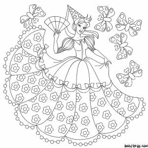 Раскраска Принцесса в пышном платье