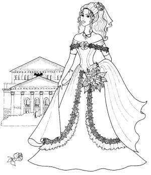Раскраска Барби принцесса в красивом платье