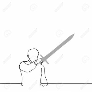 Man Stands Holding Up His Sword