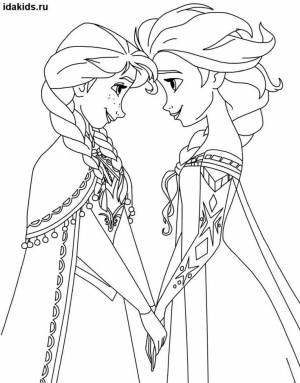 Раскраска Холодное сердце Анна и Эльза держатся за руки