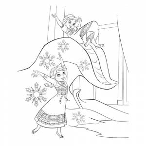 Раскраска Маленькие Анна и Эльза