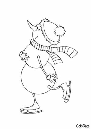 Раскраска Снеговик на коньках