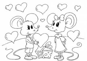 Раскраски Раскраска Влюбленные мышата День святого валентина