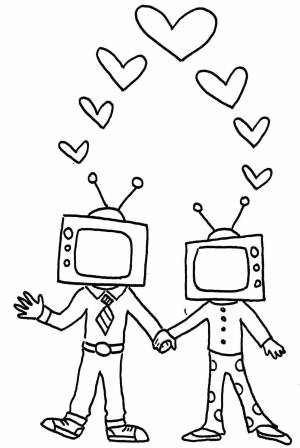 Раскраски Раскраска Влюбленные телевизоры Я тебя люблю