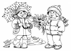 Раскраски Раскраска дети и осень Осень, Раскраска мальчик и девочка Осень