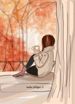 Девушка со спины осенью рисунок карандашом