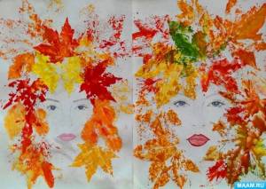 Мастер-класс по рисованию в технике печати листьями для детей старшего дошкольного возраста «Девушка Осень»