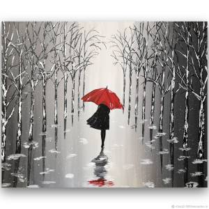 Картина Девушка с зонтом, Осень, Дождь 40х50 см в интернет-магазине Ярмарка Мастеров по цене 3800 ₽