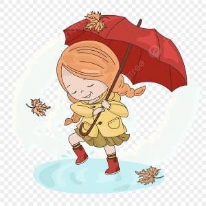 дождь девушка сезон осень осень зонтик мультфильм векторные иллюстрации набор для полиграфического дизайна и украшения PNG , девочка, ребенка, малыш PNG картинки и пнг рисунок для й загрузки