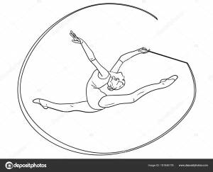 Объект на белом фоне, художественная гимнастика, девушка с лентой на бечевке