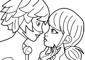 Раскраска Поцелуй Маринетт и Супер-кота