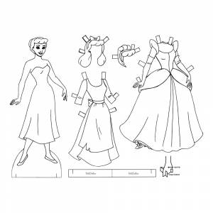 Раскраска Бумажная кукла Дисней принцесса Золушка