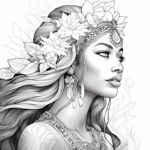 книги-раскраски для взрослых индийская женщина профиль сбоку глаза открытые волосы опущены