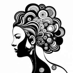 Эскиз женского профиля силуэт искусства прическа черно-белый дизайн