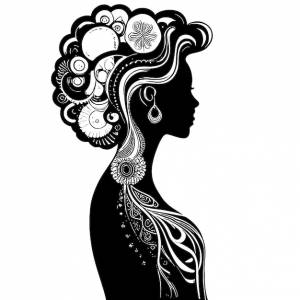 Эскиз женского профиля силуэт искусства прическа черно-белый дизайн