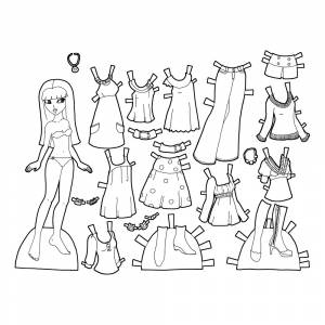 Раскраска Бумажная кукла с современной одеждой