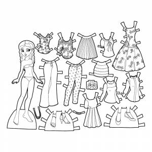 Раскраска Бумажная кукла с летней одеждой