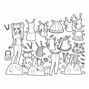 Раскраска Красивая бумажная кукла с одеждой