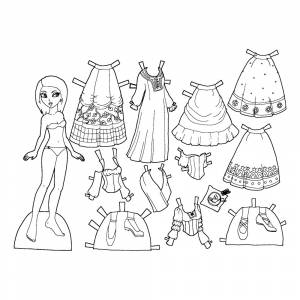 Раскраска Бумажная кукла со сказочной одеждой