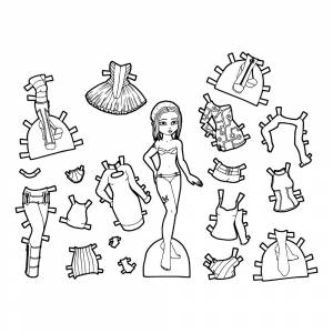 Раскраска Бумажная кукла с футуристичной одеждой для вырезания