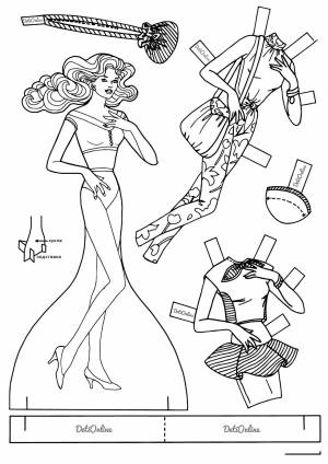 Раскраска Бумажная кукла Барби для вырезания