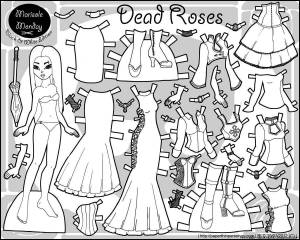 Раскраски Бумажная кукла барби с одеждой для вырезания