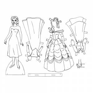 Раскраска Бумажная кукла Дисней принцесса Белль