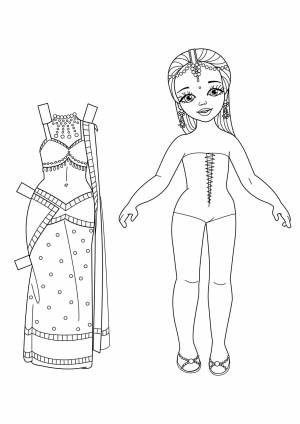 Раскраска Бумажная кукла девочка Шанти из Индии