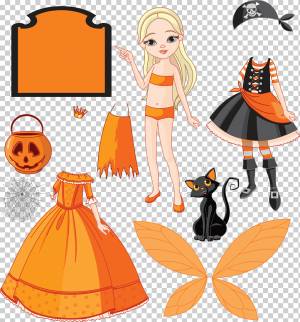 Бумажная кукла Dress-up Halloween, куклы LOL, ребенок, праздники, оранжевый png