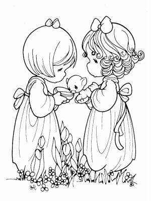 Картинка Сестры раскраска на листе  онлайн