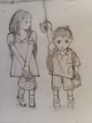 Брат и сестра карандашом