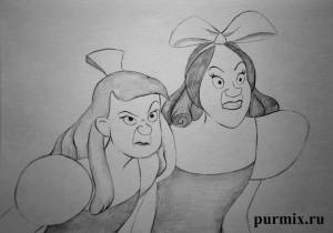 Как нарисовать Анастасию и Гризеллу из Золушки простым карандашом