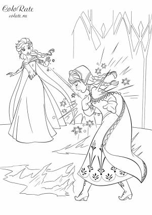 Раскраска Эльза ранит свою сестру